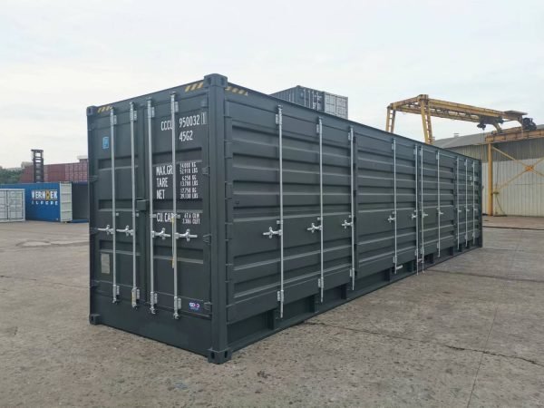 40ft-high-cube-open-side-shipping-container-new-grey-corner-right 40 Fuß Neu High-Cube Seitentür-Container