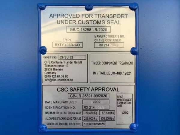 40ft-shipping-container-dry-van-blue-new-csc-plate 40 Fuß Neu Hard-Top-Container