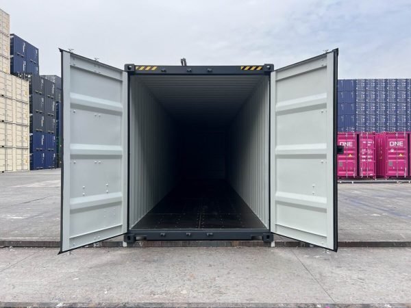 40ft-shipping-container-high-cube-double-door-new-grey-front-open-1200x900 40 Fuß Neu High-Cube Double-Door Container