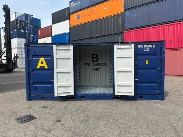 20 Fuss Container mit offener Seite und Auffangwanne