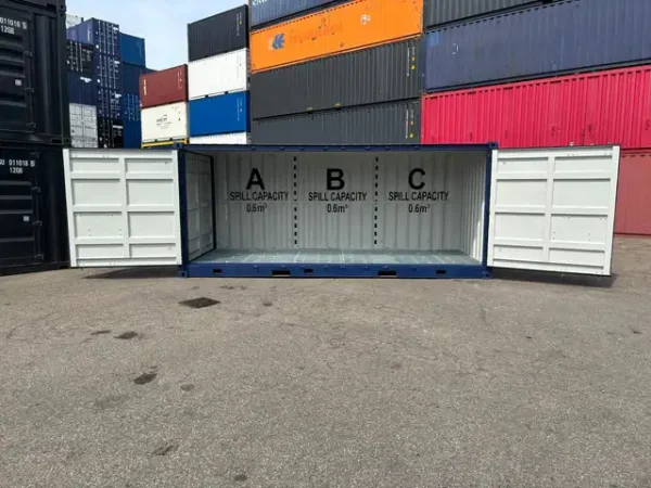 20 Fuss Container mit offener Seite und Auffangwanne